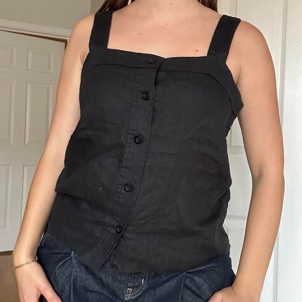 Everlane Linen Square Neck Black Tank Too